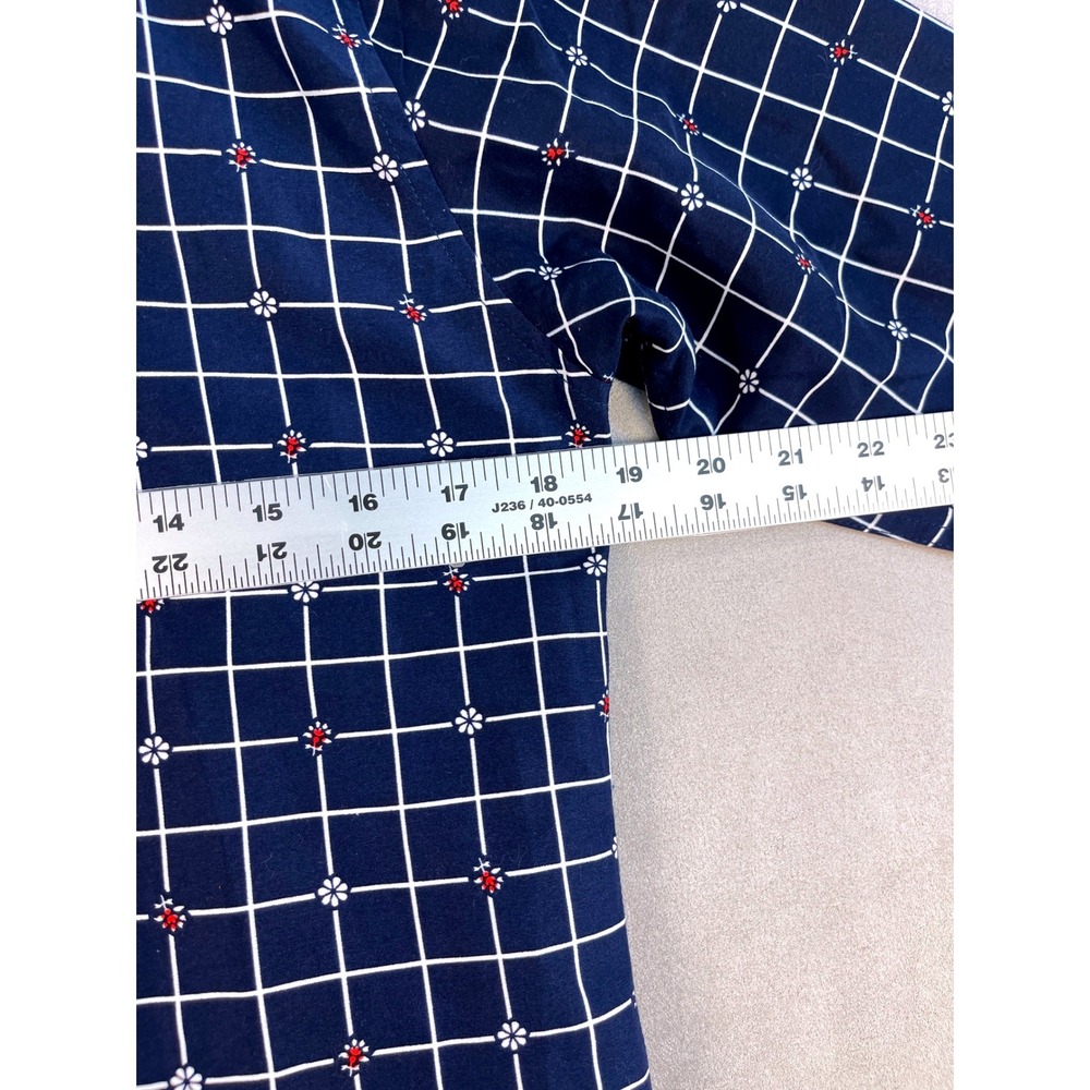 Elie Balleh Milano Italy Navy Blue Grid Floral Button Down Shirt Size 16 Youth - Picture 7 of 8
